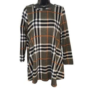 Papillon Women’s Plaid Tunic Top Size Large Stretch Knit Long Sleeve Fall Shirt